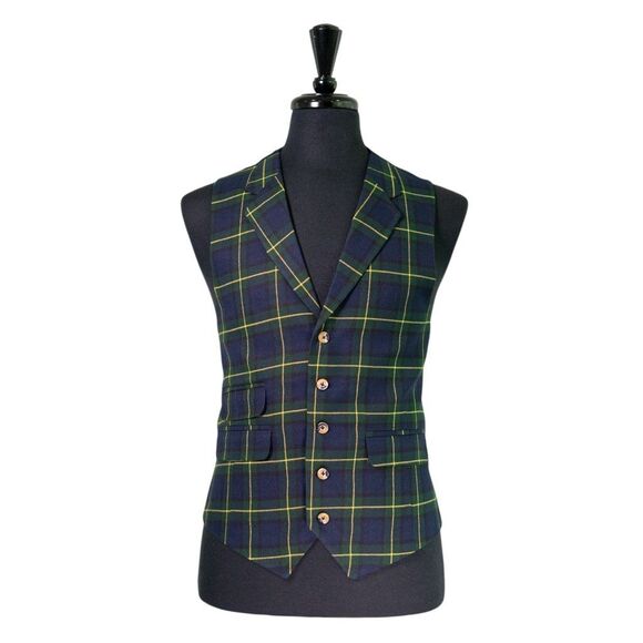 Chiragh Apparel Other - Mens Vest 42R Blue Green Yellow Tartan Plaid Wool Waistcoat Formal Wedding Party